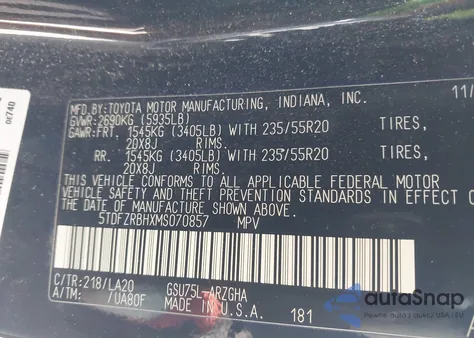 2021 Toyota Highlander Platinum z USA, uszkodzony, nr VIN 5TDFZRBHXMS070857